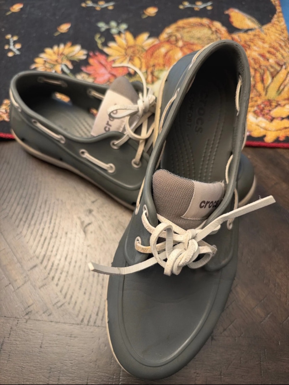 CROCS Men’s Slate Gray and Cream Boat Shoes